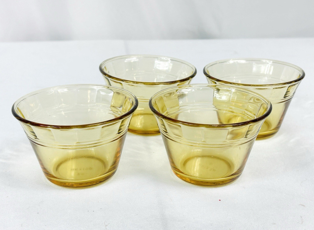 ForteCrisa Mexico Glass Ramekins / Custard Cups / Prep Bowls - Amber - Lot of 4
